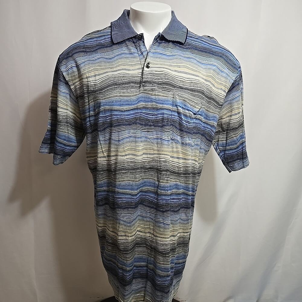 St Croix Polo Shirt Mens Size XL Abstract Striped Crazy Golf Blue Coogi Like